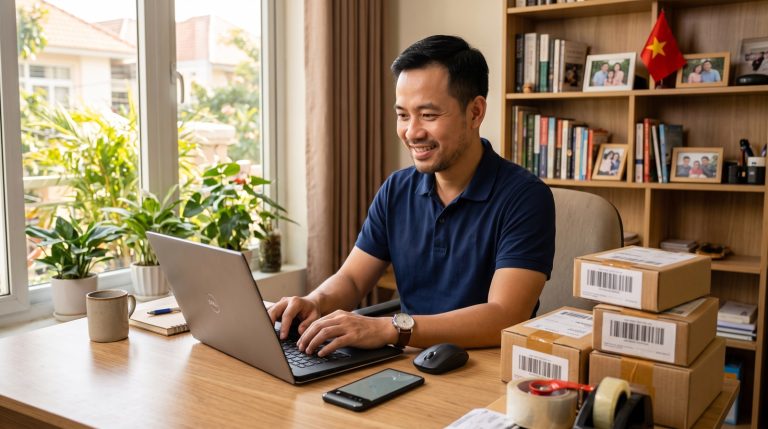 Người đàn ông tuổi 40 tự tin làm kinh doanh online tại nhà